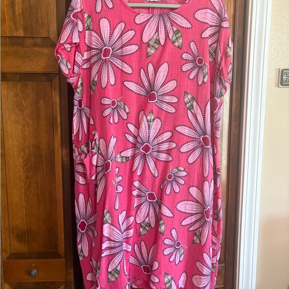 Vibrant Floral Pink Midi Dress